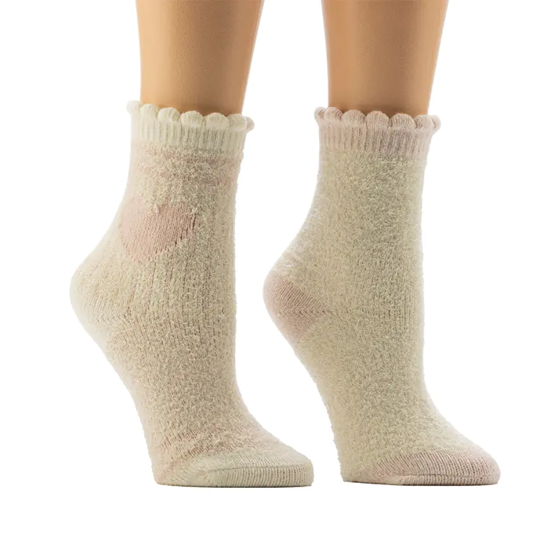 Meias caseiras femininas Scalop Welt Jacquard Cozy